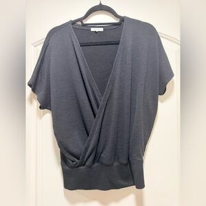 rag & bone Black Draped V-Neck Short Sleeve Top